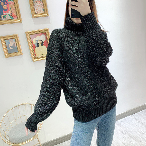 Pulover lung de iarnă cu guler polo în gri și negru