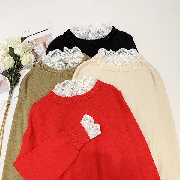 Pulover de dama cu dantela in patru culori - model larg