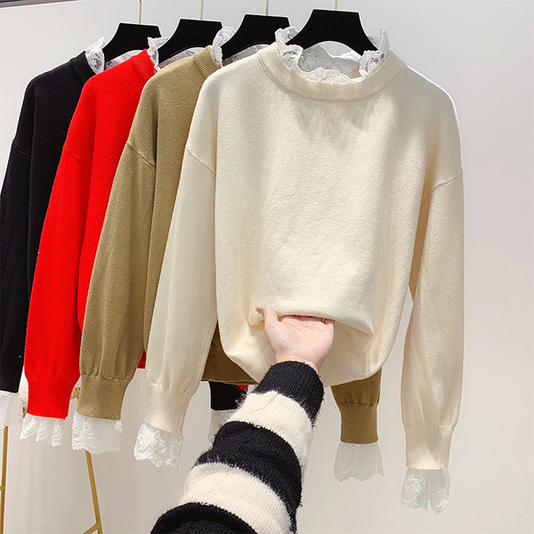 Pulover de dama cu dantela in patru culori - model larg