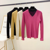 Pulover de dama cu dantela si nasturi la maneci in culorile roz, alb, galben si negru