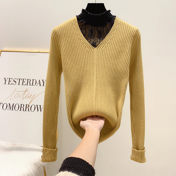 Pulover de dama cu dantela si nasturi la maneci in culorile roz, alb, galben si negru