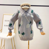 Pulover lat cu ananas si guler clasic in gri si negru