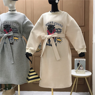 Rochie casual dama model nou cu centura si aplicatie - model larg in negru, gri si bej