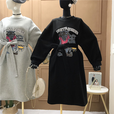 Rochie casual dama model nou cu centura si aplicatie - model larg in negru, gri si bej