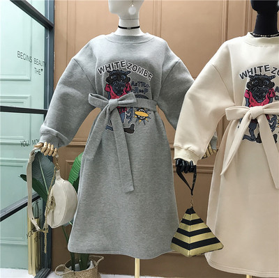 Rochie casual dama model nou cu centura si aplicatie - model larg in negru, gri si bej