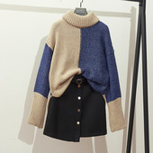 Set de iarna dama - pulover cu guler polo inalt si fusta cu nasturi