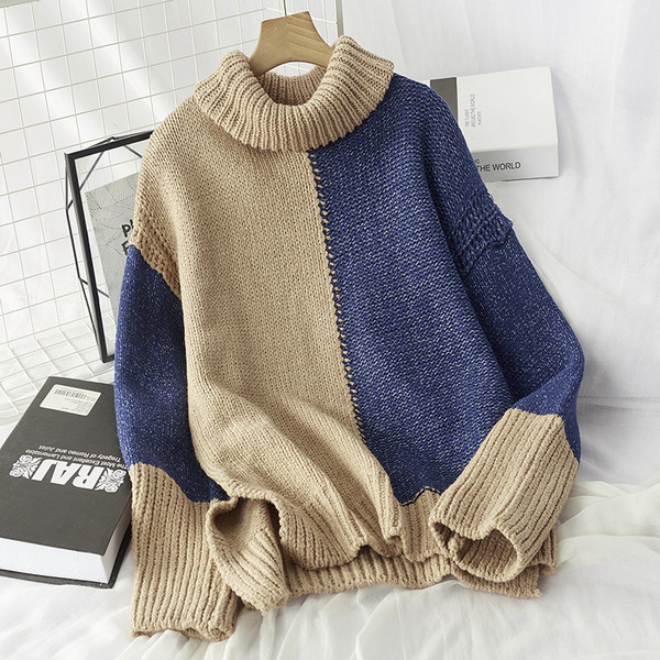 Set de iarna dama - pulover cu guler polo inalt si fusta cu nasturi