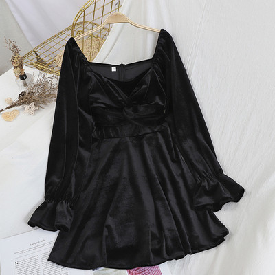 Rochie de damă elegantă din catifea, cu decolteu în V și mâneci lotus