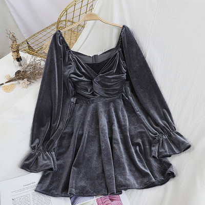 Rochie de damă elegantă din catifea, cu decolteu în V și mâneci lotus