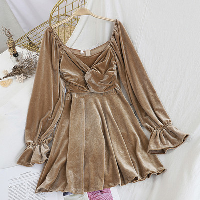 Rochie de damă elegantă din catifea, cu decolteu în V și mâneci lotus