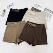 Pantaloni scurți de iarnă de damă cu talie înaltă și curea