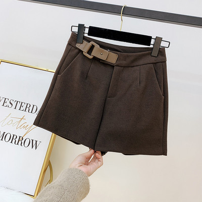 Pantaloni scurți de iarnă de damă cu talie înaltă și curea