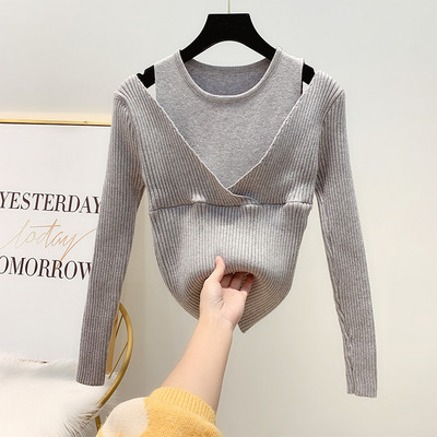 Pulover de iarnă de damă modern cu mâneci lungi și umerii goi