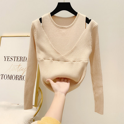 Pulover de iarnă de damă modern cu mâneci lungi și umerii goi