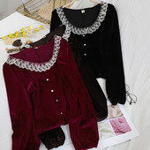 Bluza de dama in stil retro in trei culori cu dantela si nasturi