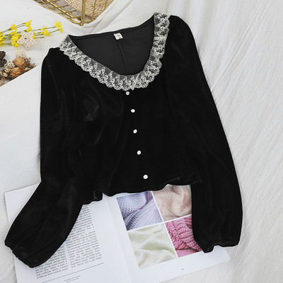 Bluza de dama in stil retro in trei culori cu dantela si nasturi