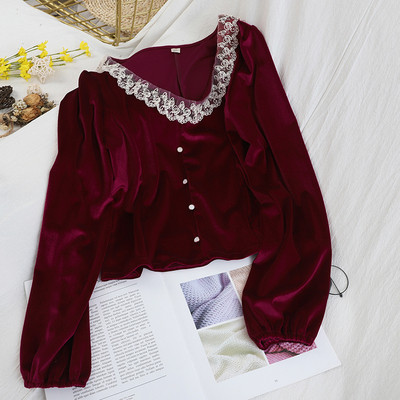 Bluza de dama in stil retro in trei culori cu dantela si nasturi