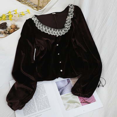 Bluza de dama in stil retro in trei culori cu dantela si nasturi