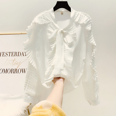 Camasa de dama toamna-iarna cu bucle si guler cu panglica