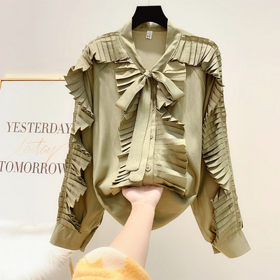 Camasa de dama toamna-iarna cu bucle si guler cu panglica