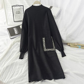 Rochie de dama model free cu buzunar si decolteu rotund alb-negru