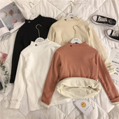 Pulover de damă tricotat model nou, cu guler polo jos, broderie și căptușeală moale în alb, portocaliu, bej și negru