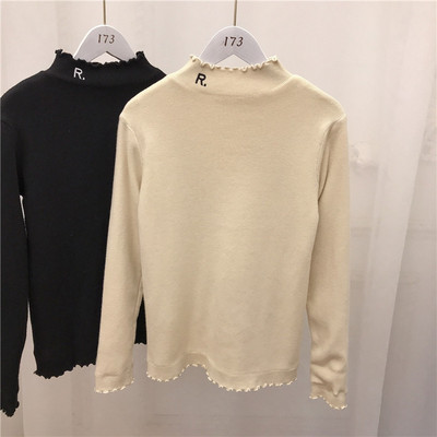 Pulover de damă tricotat model nou, cu guler polo jos, broderie și căptușeală moale în alb, portocaliu, bej și negru