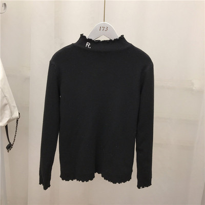 Pulover de damă tricotat model nou, cu guler polo jos, broderie și căptușeală moale în alb, portocaliu, bej și negru