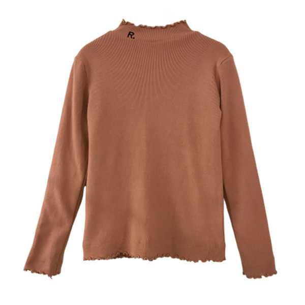 Pulover de damă tricotat model nou, cu guler polo jos, broderie și căptușeală moale în alb, portocaliu, bej și negru