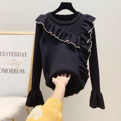 Pulover de iarna de dama in stil retro si decolteu rotund