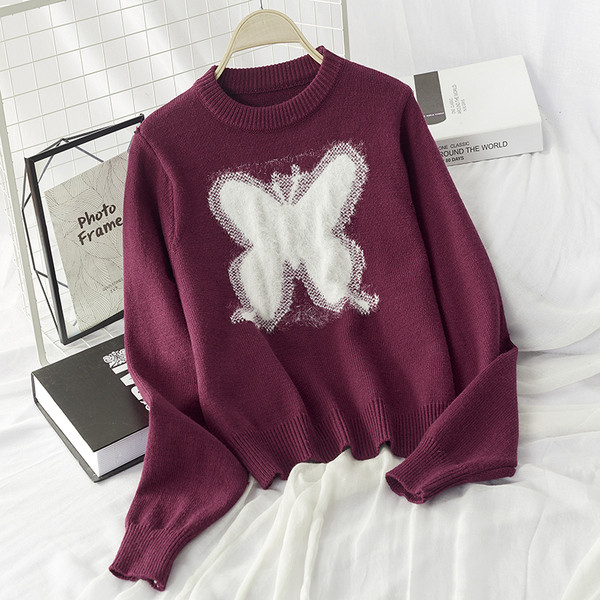 Pulover de iarna de dama cu broderie colorata si decolteu rotund in doua culori