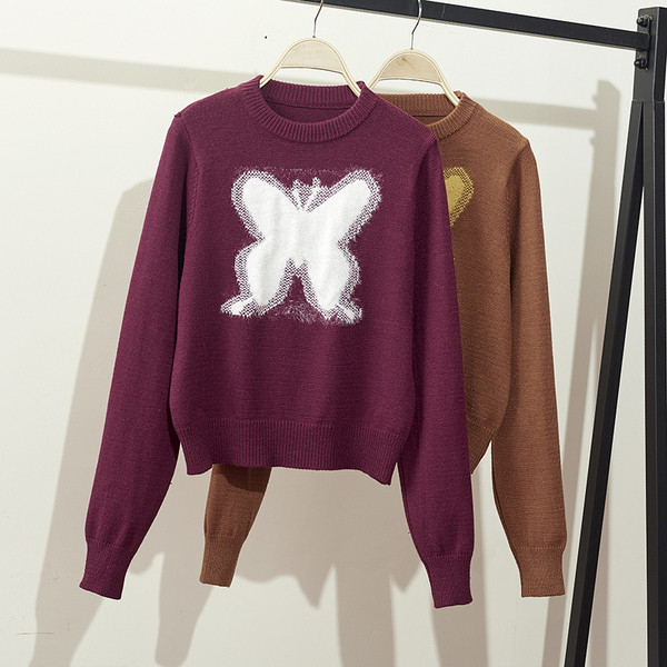 Pulover de iarna de dama cu broderie colorata si decolteu rotund in doua culori