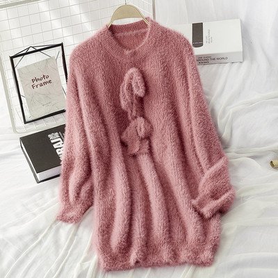 Model de dama lat si lung de iarna cu decolteu rotund in mai multe culori