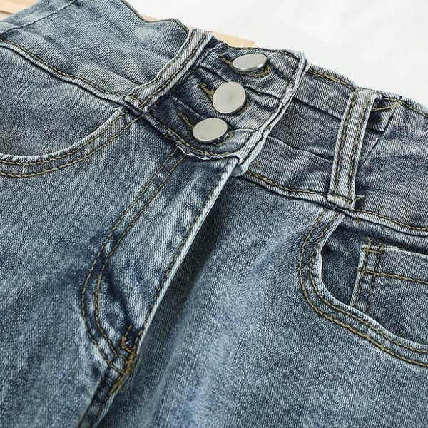 Blugi casual de dama in gri si negru cu talie inalta si nasturi