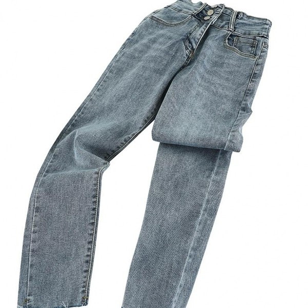 Blugi casual de dama in gri si negru cu talie inalta si nasturi