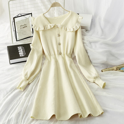 Rochie de dama de iarna tricotata cu nasturi model retro - mai multe culori