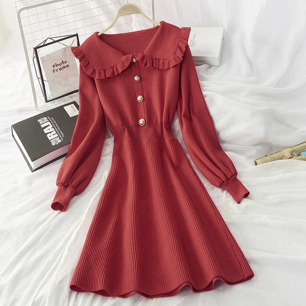 Rochie de dama de iarna tricotata cu nasturi model retro - mai multe culori