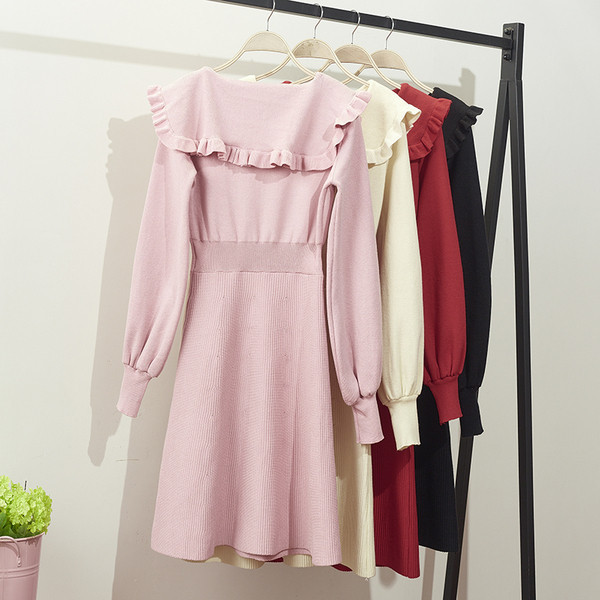 Rochie de dama de iarna tricotata cu nasturi model retro - mai multe culori