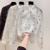 Cămașă modernă de șifon de damă cu franjuri și broderie stea în trei culori