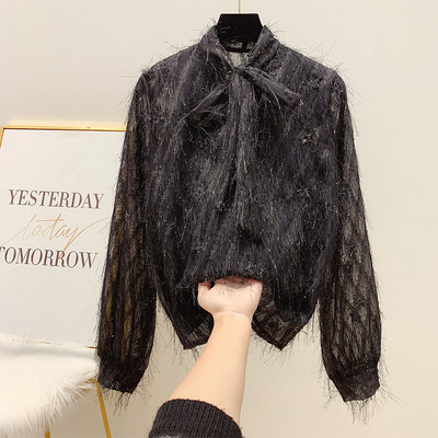 Cămașă modernă de șifon de damă cu franjuri și broderie stea în trei culori