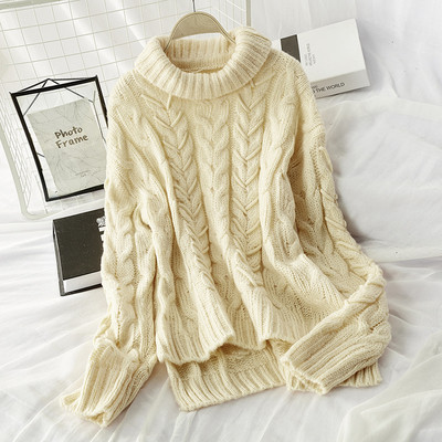 Pulover de iarna de dama din lana cu guler polo - model asimetric