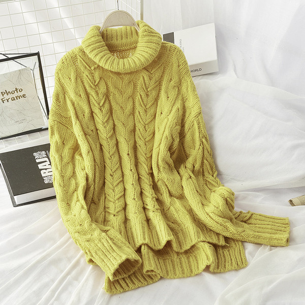 Pulover de iarna de dama din lana cu guler polo - model asimetric