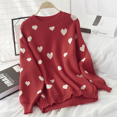 Pulover de dama toamna-iarna cu decolteu rotund in albastru si rosu