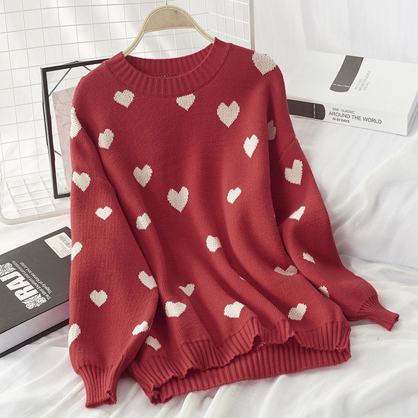 Pulover de dama toamna-iarna cu decolteu rotund in albastru si rosu