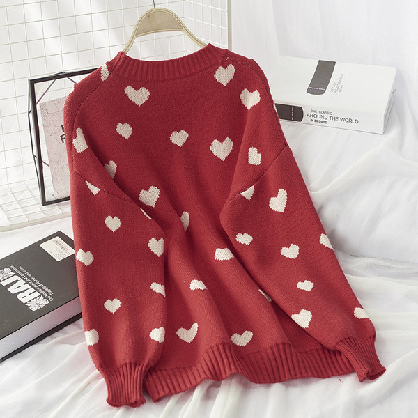 Pulover de dama toamna-iarna cu decolteu rotund in albastru si rosu