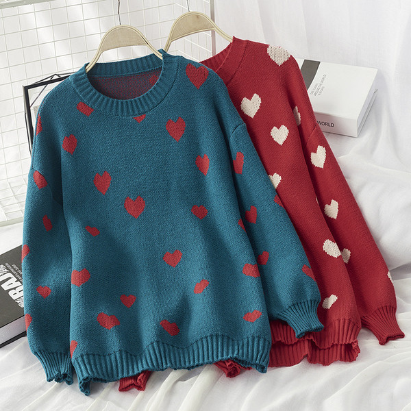 Pulover de dama toamna-iarna cu decolteu rotund in albastru si rosu