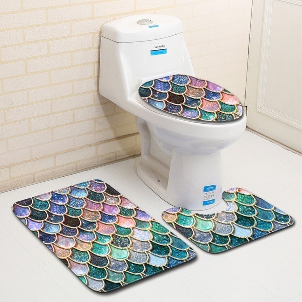 Σετ από τρία τεμάχια πατάκια για μπάνιο με 3D εφέ σε τρία χρώματα