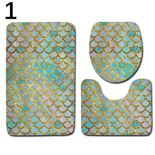 Set de trei covorașe de baie cu efect de fulgi 3D în trei culori