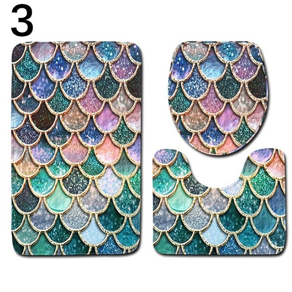 Set de trei covorașe de baie cu efect de fulgi 3D în trei culori
