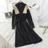 Rochie de iarna de dama tricotata cu fermoar si cravata in talie